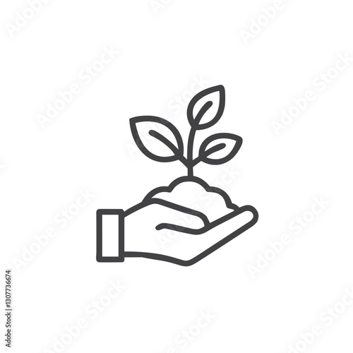 Hand Holding Soil with Seedling Icon for Environmental Stewardship, Sustainable Agriculture, Conservation Education and Gardening Websites