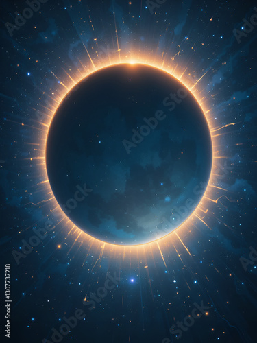 Iridescent round aura eclipse. blue planet glow background. Sun or moon total eclipse in dark space. Star aurora flare with sparkles and sparkles effects. Vector illustration