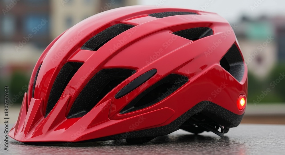 Red Bicycle Helmet with Safety Light - Modern red bicycle helmet featuring a sleek design and integrated rear safety light.Ensures cyclist visibility and safety Red Bicycle Helmet with Safety Light - Modern red bicycle helmet featuring a sleek design and integrated rear safety light.Ensures cyclist visibility and safety