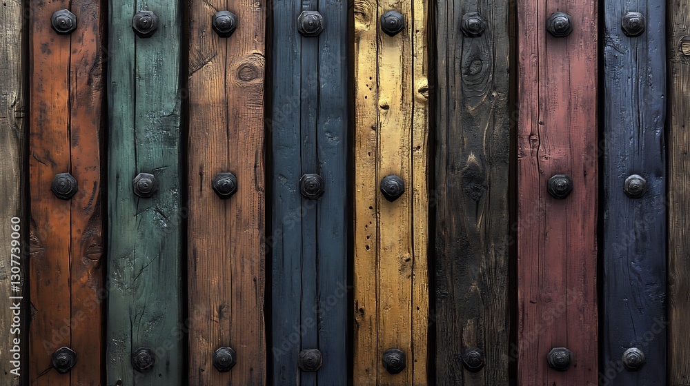 Vibrant stained wood planks boldly arranged create a rich textured background. AI Generated Vibrant stained wood planks boldly arranged create a rich textured background. AI Generated