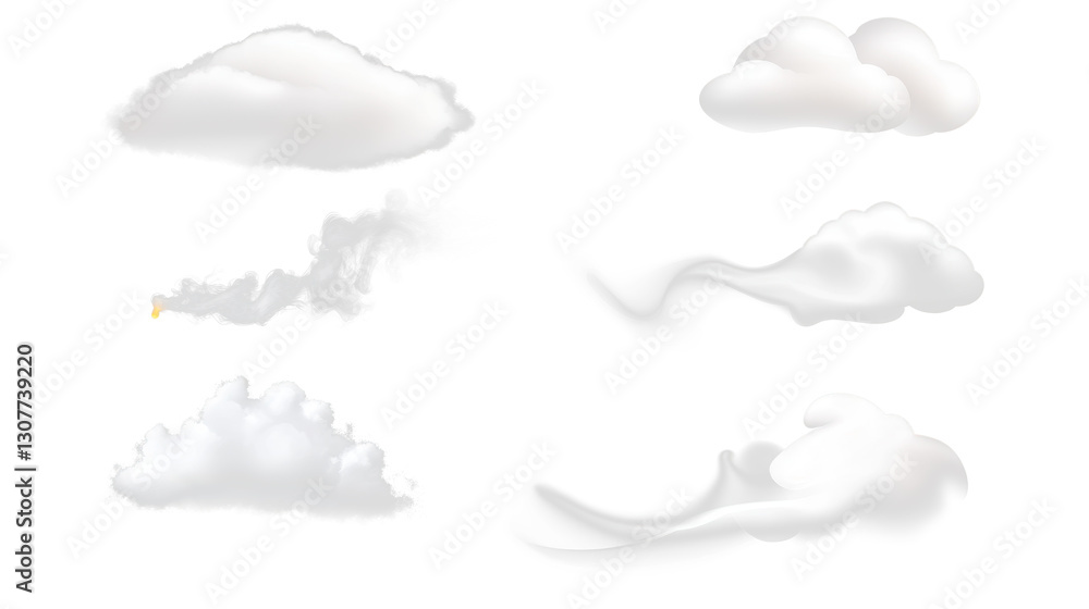 Realistic white vector cloud, fog or smoke set isolated on black background. Cloud, nature sky or food smoke symbol. Weather element or pattern art. Cloud texture, fire smoke wave, foggy nature. Realistic white vector cloud, fog or smoke set isolated on black background. Cloud, nature sky or food smoke symbol. Weather element or pattern art. Cloud texture, fire smoke wave, foggy nature.