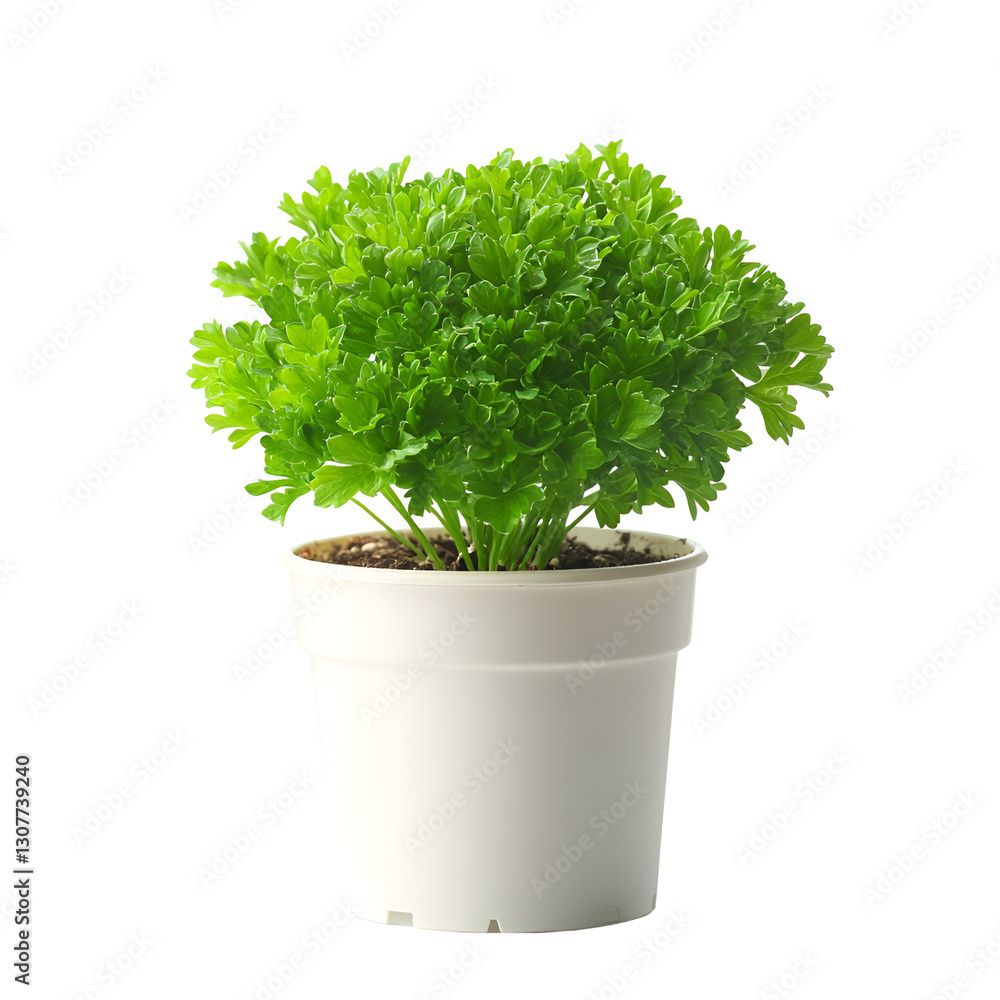 Fresh Parsley Plant in White Pot Home Gardening Herb Green Leaves