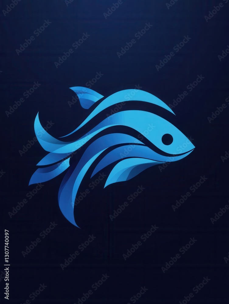 Fototapeta premium Minimalist fish logo design with wave patterns and cool blue tones for aquatic themes Generative AI
