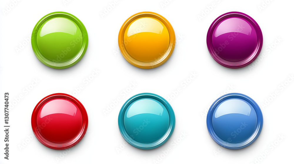 A vibrant collection of colored buttons scattered across a white background. A vibrant collection of colored buttons scattered across a white background.