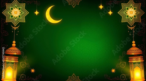 Elegant Islamic Lantern Background Ramadan Green Design