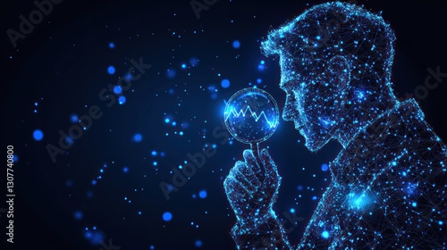 Abstract Man Examining Market Data in Dark Background