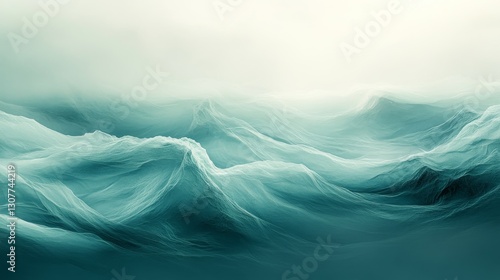 Ethereal abstract ocean waves with misty atmosphere