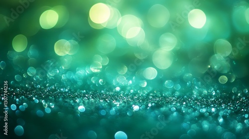 Green bokeh lights with sparkling water droplets