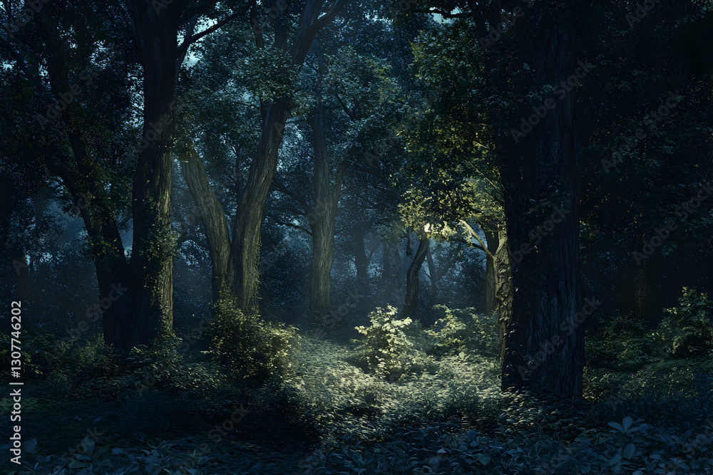 Nocturnal woodland scenario with artificial illumination device Nocturnal woodland scenario with artificial illumination device