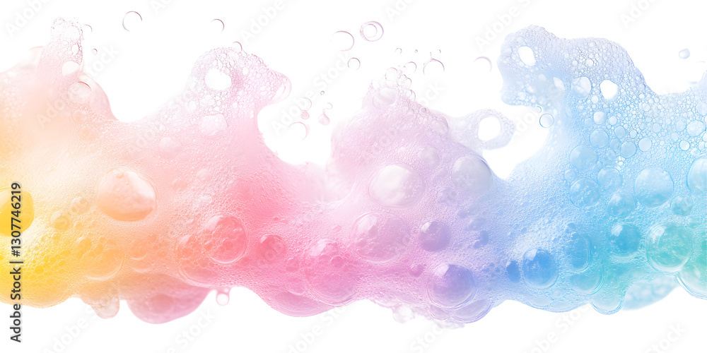 Fototapeta premium Soap foam, colorful bubbles on white or transparent background