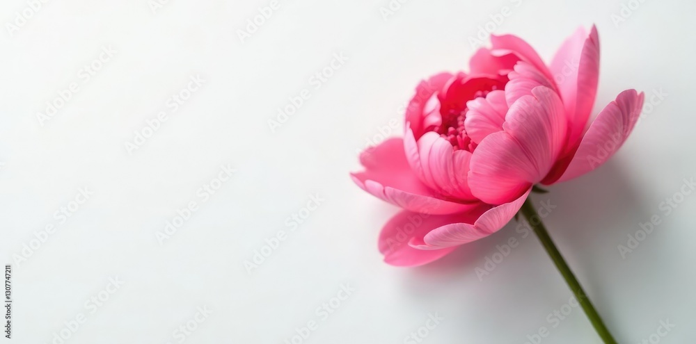 Fototapeta premium Simple and elegant peony flower on white background, bloom, petals