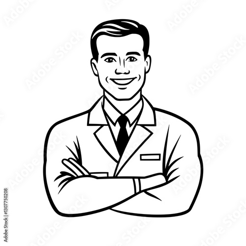 Medical professional in a crisp suit and tie exuding confidence and approachability while endorsing healthcare values