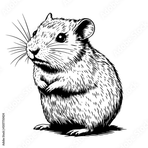 Engraved illustration of a cute and curious rodent standing upright in detailed vector format