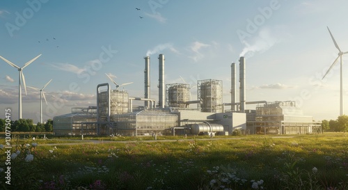 Wallpaper Mural Sustainable Chemical Plant: A Futuristic - Eco-friendly chemical production, renewable energy, clean technology, sustainable manufacturing, environmental responsibility Torontodigital.ca