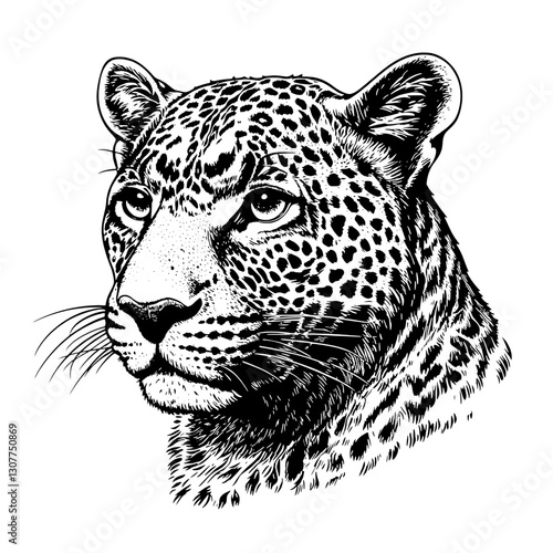 Intricate engraved depiction of a majestic leopard showcasing its detailed features and powerful presence in nature