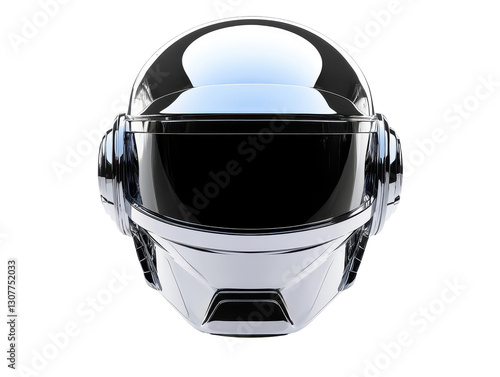 Isolated Chrome Robot Helmet