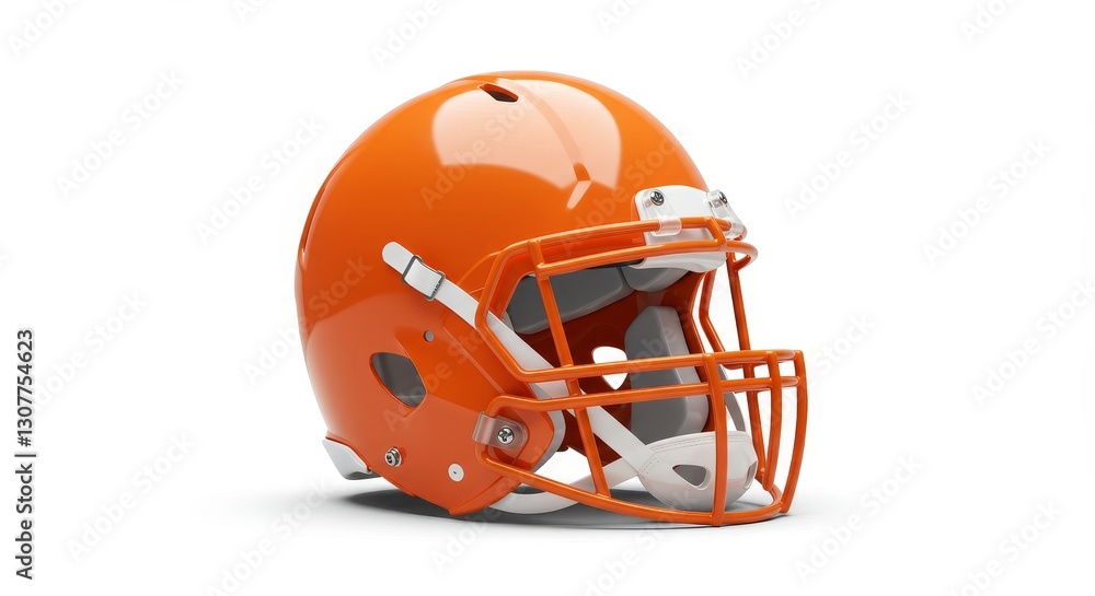 Fototapeta premium Vivid Orange Football Helmet - A vibrant orange football helmet, isolated on white, symbolizes athleticism, competition, safety, victory, and teamwork