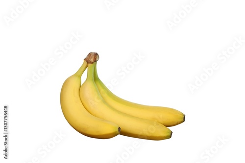 Three ripe bananas are clustered together,