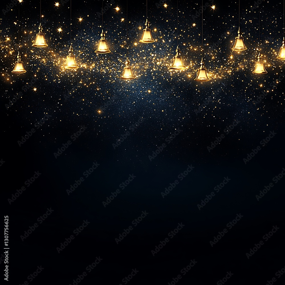 Naklejka premium Beautiful hanging bells shimmer with golden light across the night