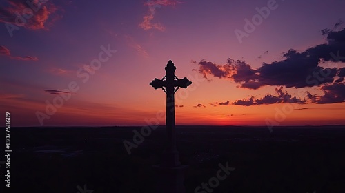 Wallpaper Mural Sunset Cross: A Serene Silhouette Against Vibrant Hues Torontodigital.ca