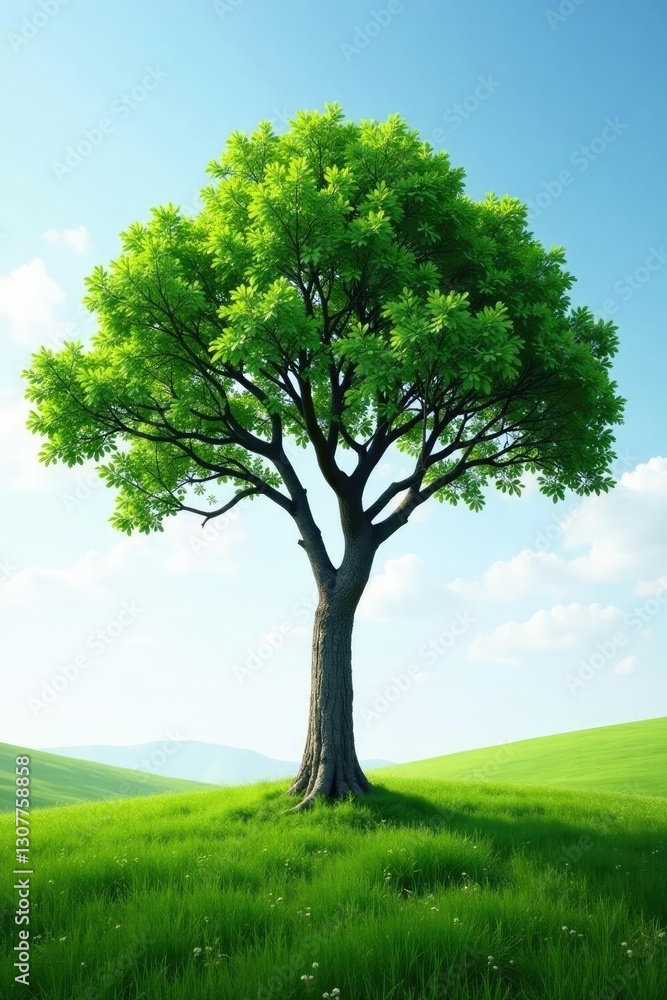 Fototapeta premium A solitary tree with branches stretching upwards, tree in landscape, solo