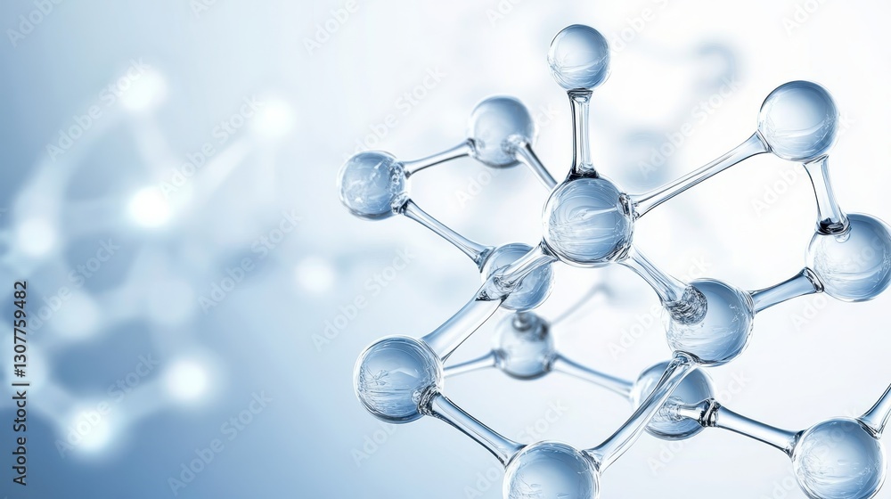 Glass molecule structure rotating on blurred background with bokeh effect representing scientific innovation and discovery in the fields of chemistry, biology, and medicine Glass molecule structure rotating on blurred background with bokeh effect representing scientific innovation and discovery in the fields of chemistry, biology, and medicine