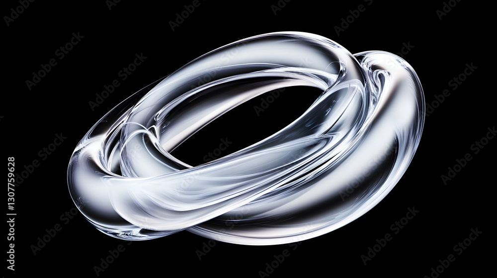 Fototapeta premium Intertwined Glass Rings on Black Abstract 3D Render for Design