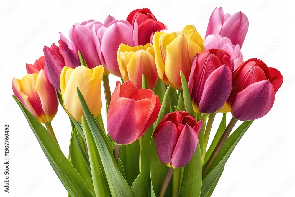 A vibrant bouquet of multicolored tulips, showcasing a delightful array of pink, red, and yellow blossoms. A vibrant bouquet of multicolored tulips, showcasing a delightful array of pink, red, and yellow blossoms.