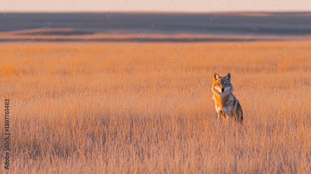 Obraz premium Coyotes in Golden Prairie Sunset