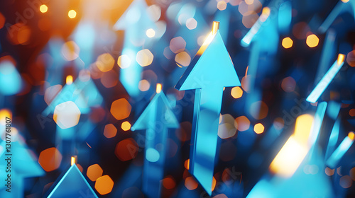 Glowing Blue Arrows Pointing Upward, Symbolizing Growth and Success