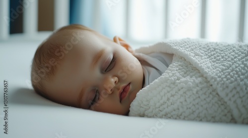 Sleeping baby girl wrapped in cozy blanket nursery room photography peaceful environment close-up view serenity concept