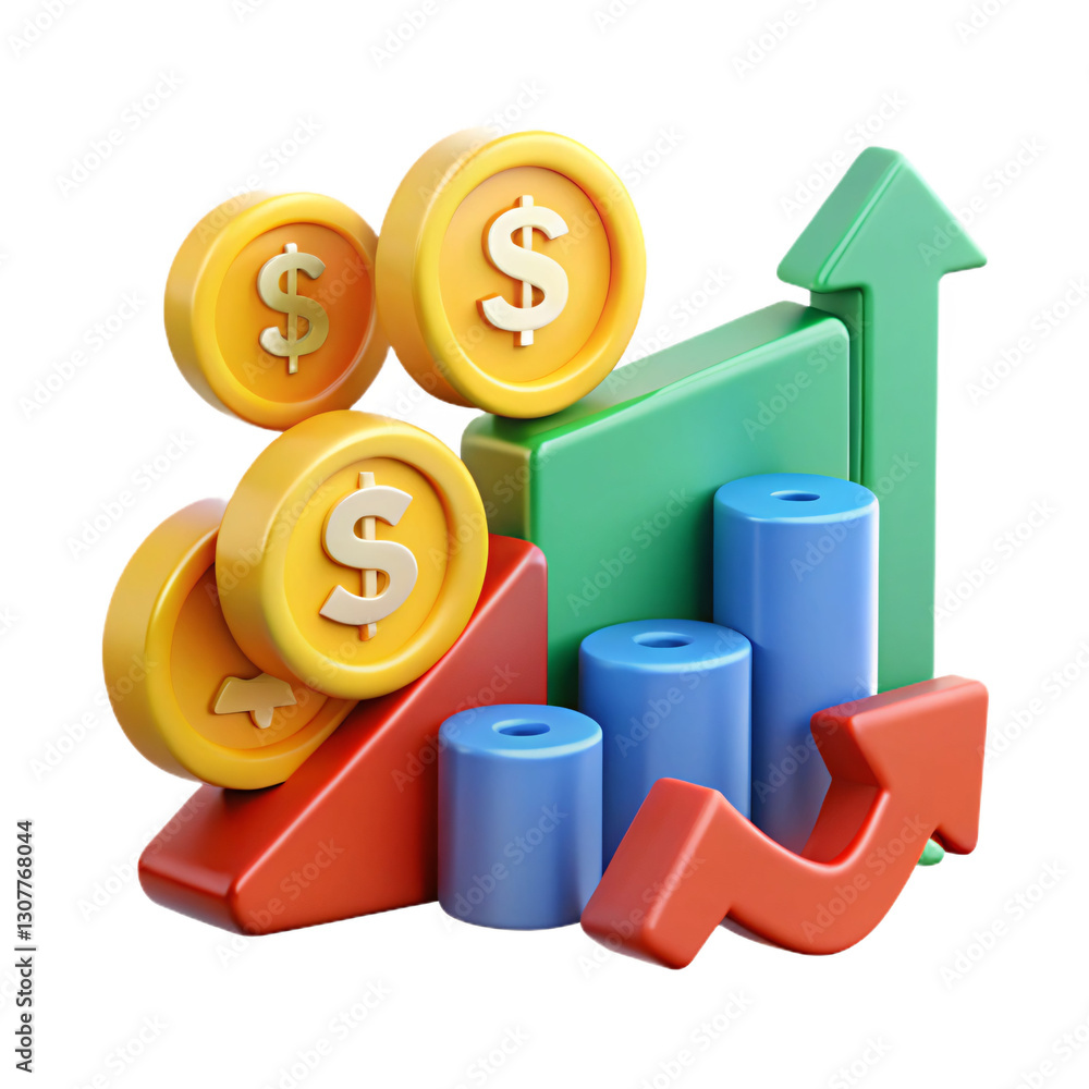 Colorful Financial Growth Chart with Dollar Coins Colorful Financial Growth Chart with Dollar Coins