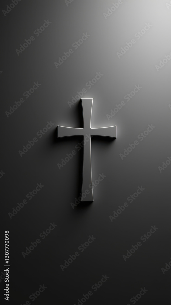 A cross symbol against a dark background with light gradient. A cross symbol against a dark background with light gradient.