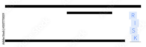 Vertical blocks forming RISK alongside bold horizontal lines. Ideal for business strategy, decision-making, risk analysis, problem-solving, planning, finance, abstract line flat metaphor
