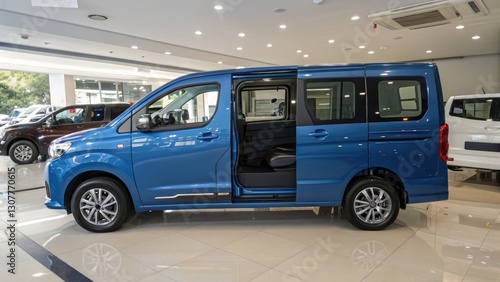Showroom View of Blue Omni Van From the Side Generative AI