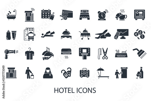 Hotel icons set isolated on White Background Flat style design