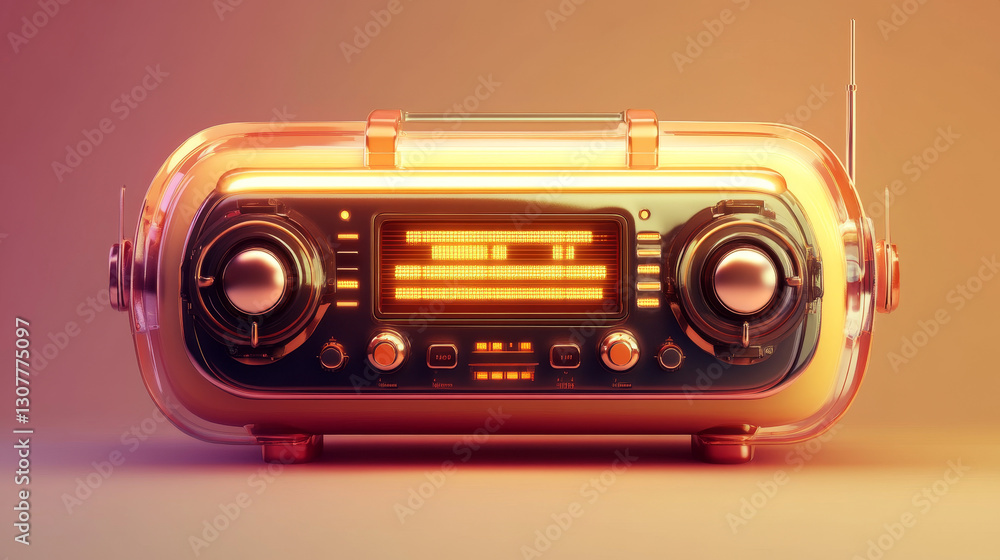 Fototapeta premium A 3D vector illustration of a vintage radio, symbolizing music, news, and entertainment. The design showcases classic retro details, including dials, speaker grilles, and an antenna, with realistic 