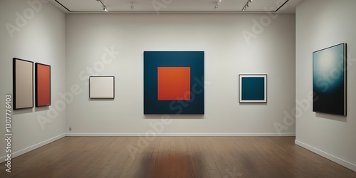Obraz na płótnie A modern art gallery displaying a vibrant explosion of colors in an abstract digital painting, reflecting light on the polished floor. w salonie