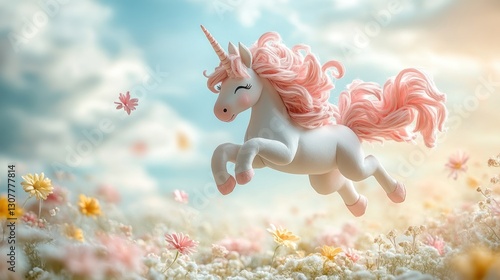 Enchanted Unicorn's Leap Through a Dreamy Meadow