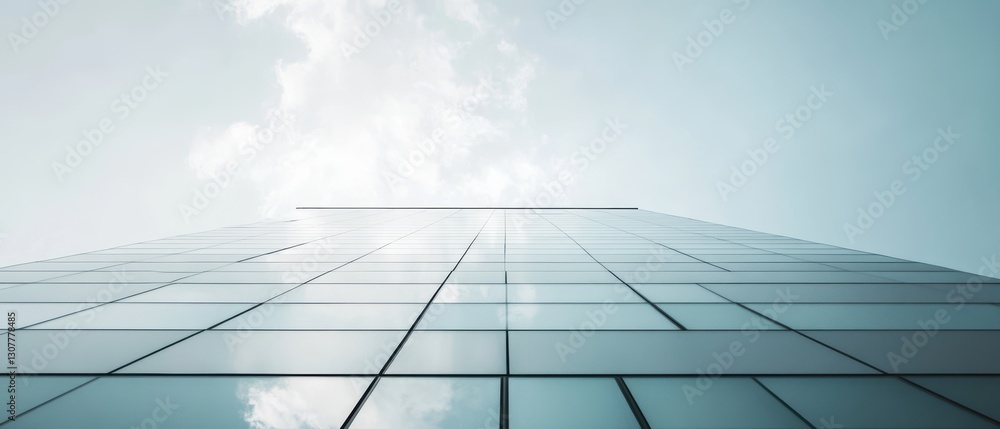 Obraz premium Modern Glass Building Reaching Into the Clear Blue Sky Above