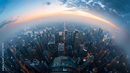 background of city skyline panorama under fisheye lens