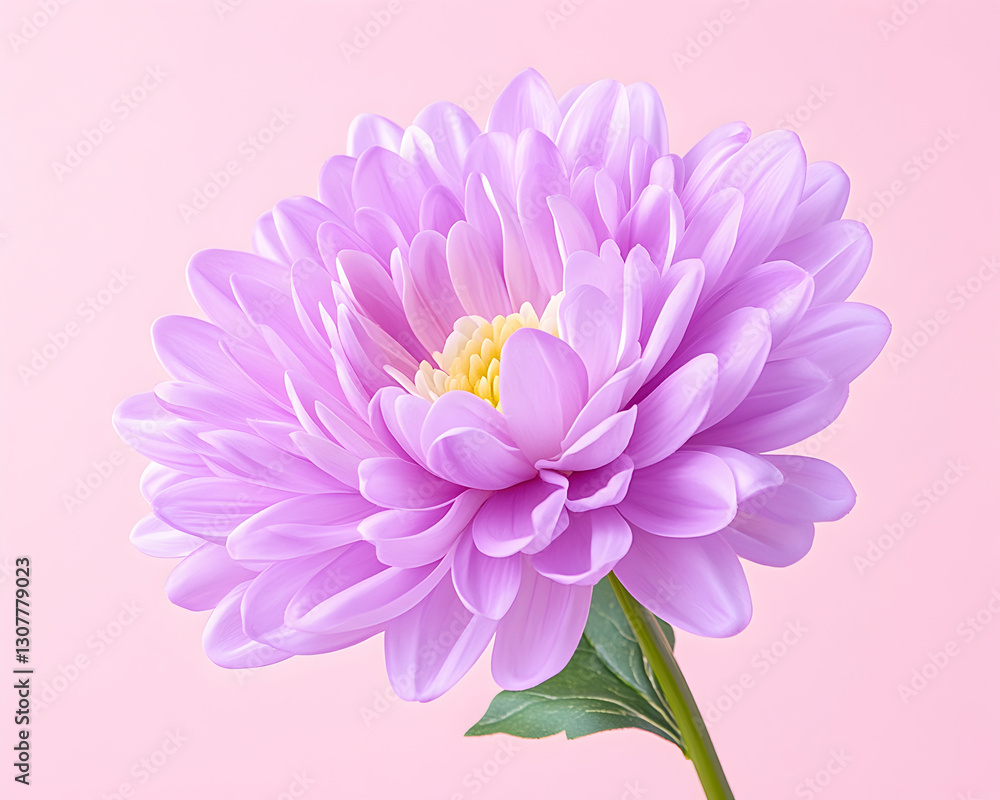 Lavender chrysanthemum blossom, pastel pink background; ideal for greeting cards or home decor Lavender chrysanthemum blossom, pastel pink background; ideal for greeting cards or home decor