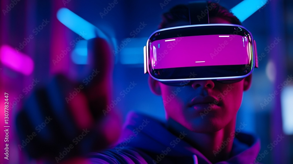 VR Gamer in Neon-Lit Room VR Gamer in Neon-Lit Room