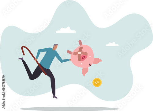 Poor retiree old man, broke losing all pension or retirement funds, financial problem, poverty or bankruptcy after retired .business concept.flat character.