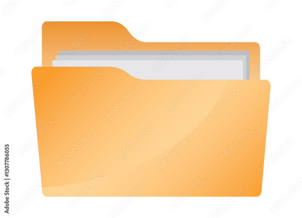 Yellow folder for files. An office folder with documents. An open folder of digital data. Icon, logo. EPS 10. Vector illustration