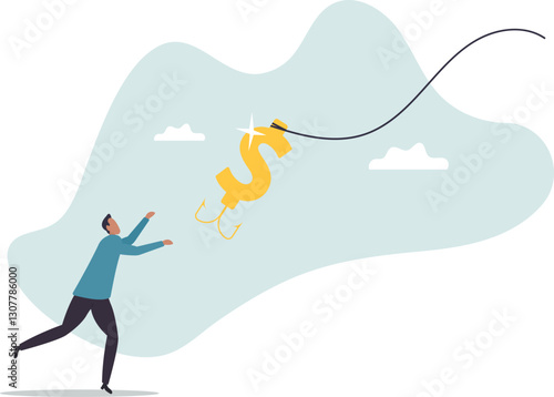 Financial fraud, illegal investment scam or ponzi scheme stealing money from greedy people.business concept.flat character.