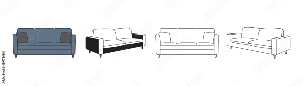 Obraz premium Two Sofas vectors, A stylish sofa placed in a fashionable living room interior, enhancing the overall aesthetic with its modern design. This furniture piece blends comfort and elegance.