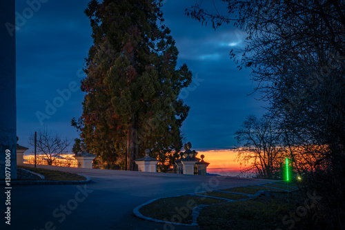 Wallpaper Mural Orange sunrise with blue hour colors monastery near valley of river Donau Torontodigital.ca