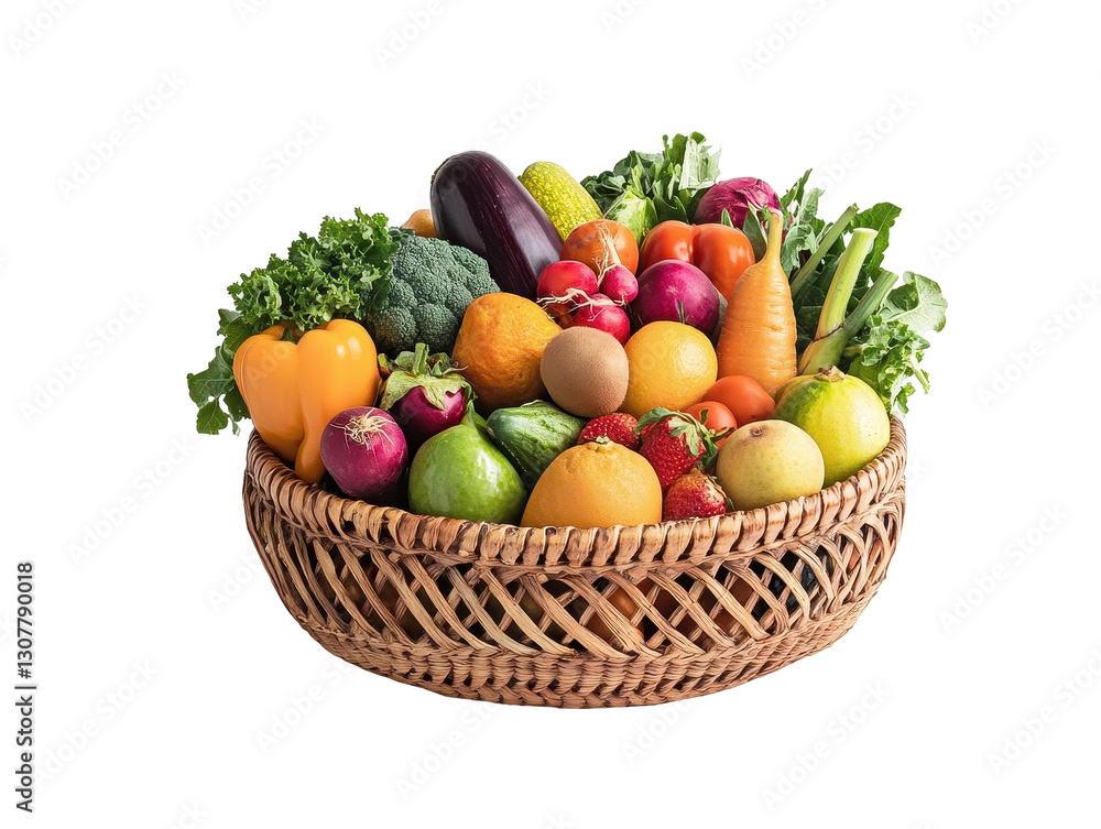 Isolated Wicker Basket Full of Fresh Vegetables Isolated Wicker Basket Full of Fresh Vegetables