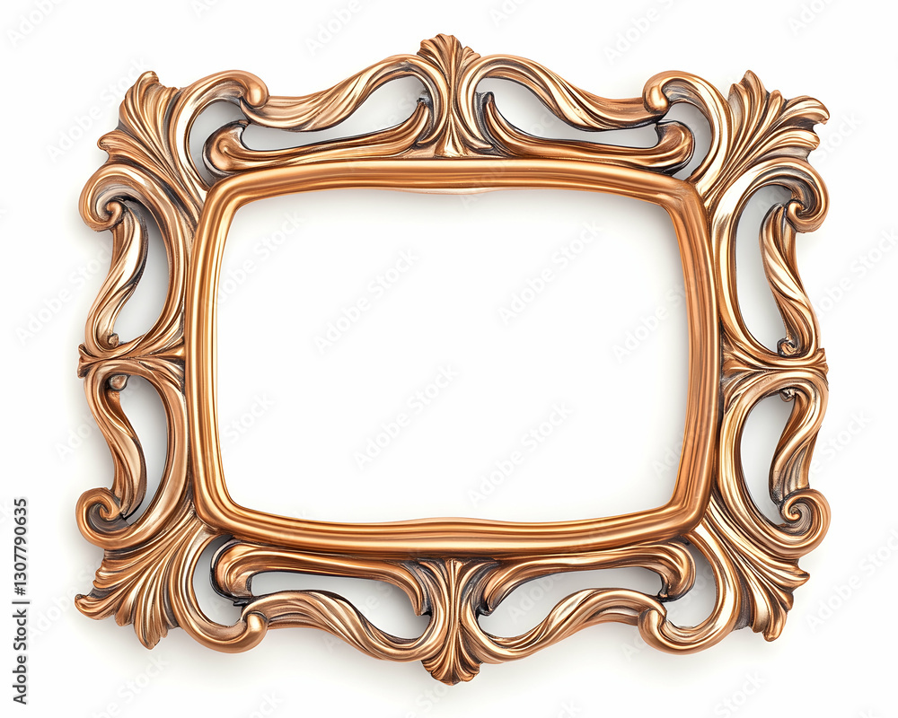 Ornate gold picture frame, isolated on white; ideal for design or mockup Ornate gold picture frame, isolated on white; ideal for design or mockup
